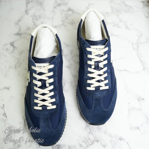 Tory Burch T-Logo Nylon Suede Vintage Sneaker 2.0 in Tory Navy/Blanc - Picture 7 of 14